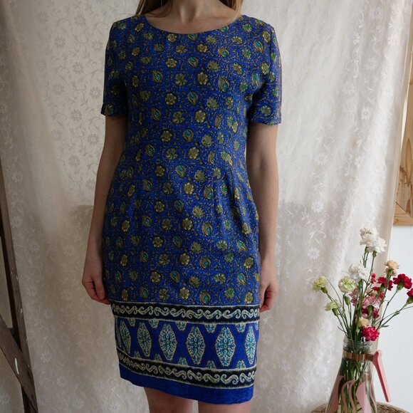 Vintage 100% Silk Nancy Crystal Dress Women's M Paisley Print Spring Summer 90s - Picture 2 of 7